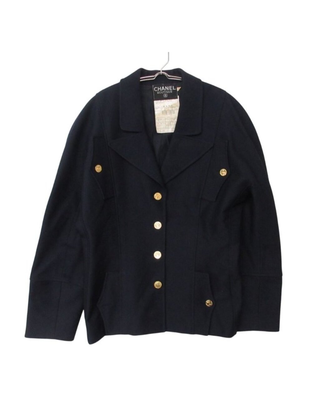 Chanel Tailored Jacket Navy Blue Gold Button Blazer Vintage Outer Wool
